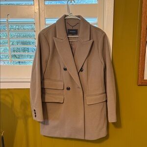 BCBGMaxAzria Double-Breasted Beige Pea Coat